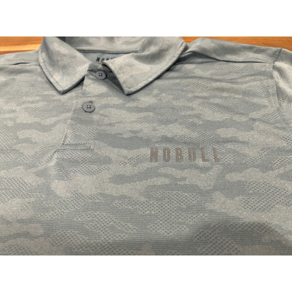 NOBULL Mens Textured Polo Shirt Large Blue Camo Lightweight Short Sleeve Golf L - Picture 2 of 7